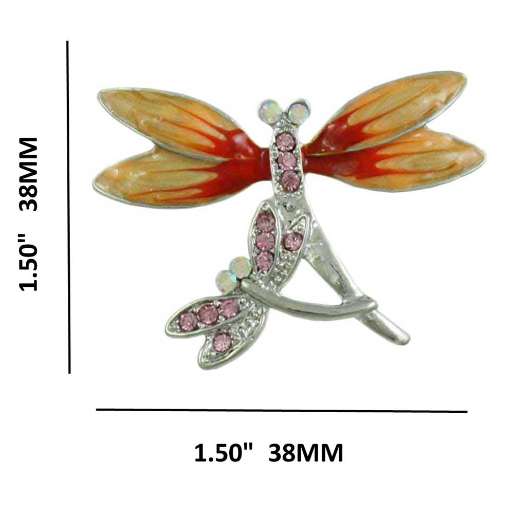 Orange and Pink Dragonfly Duo Brooch Pin with measurements - Lilylin Designs