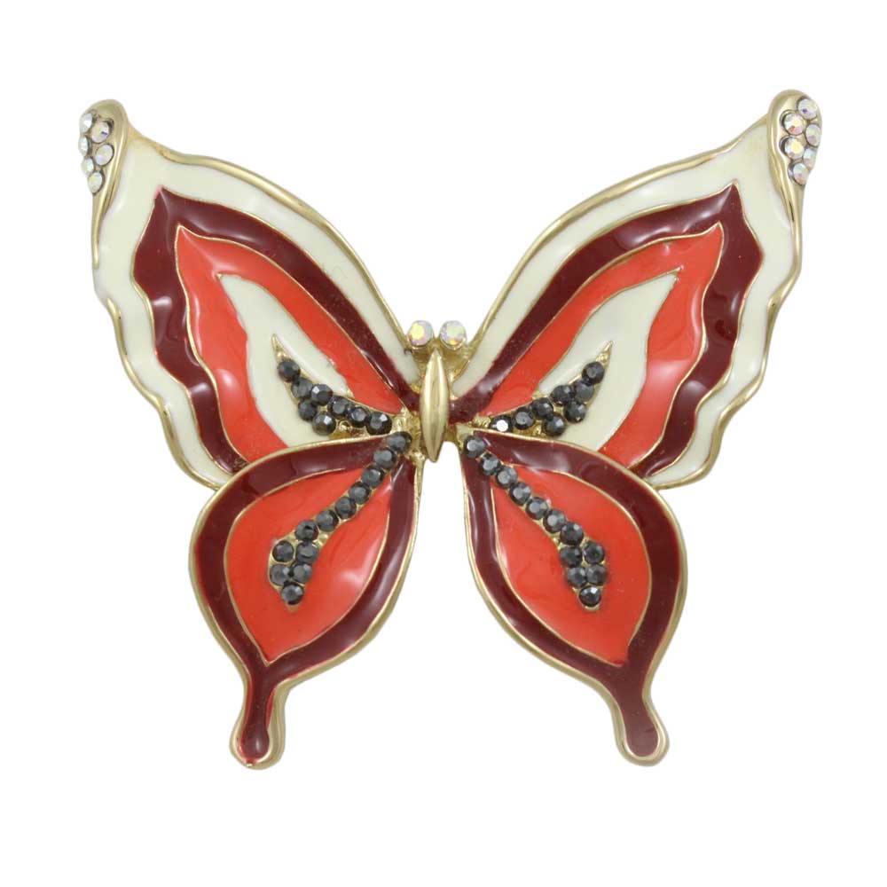 Orange Enamel Butterfly with Crystals Brooch Pin - Lilylin Designs