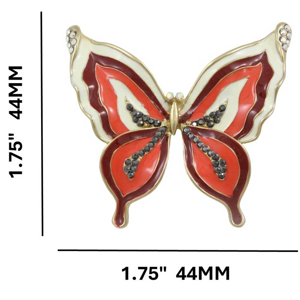 Orange Enamel Butterfly with Crystals Brooch Pin with measurements - Lilylin Designs