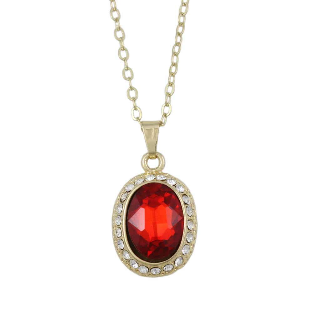 Red Oval Crystal Pendant on Gold Chain - Lilylin Designs
