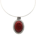 Wire Necklace with Oval Red Turquoise Pendant - Lilylin Designs