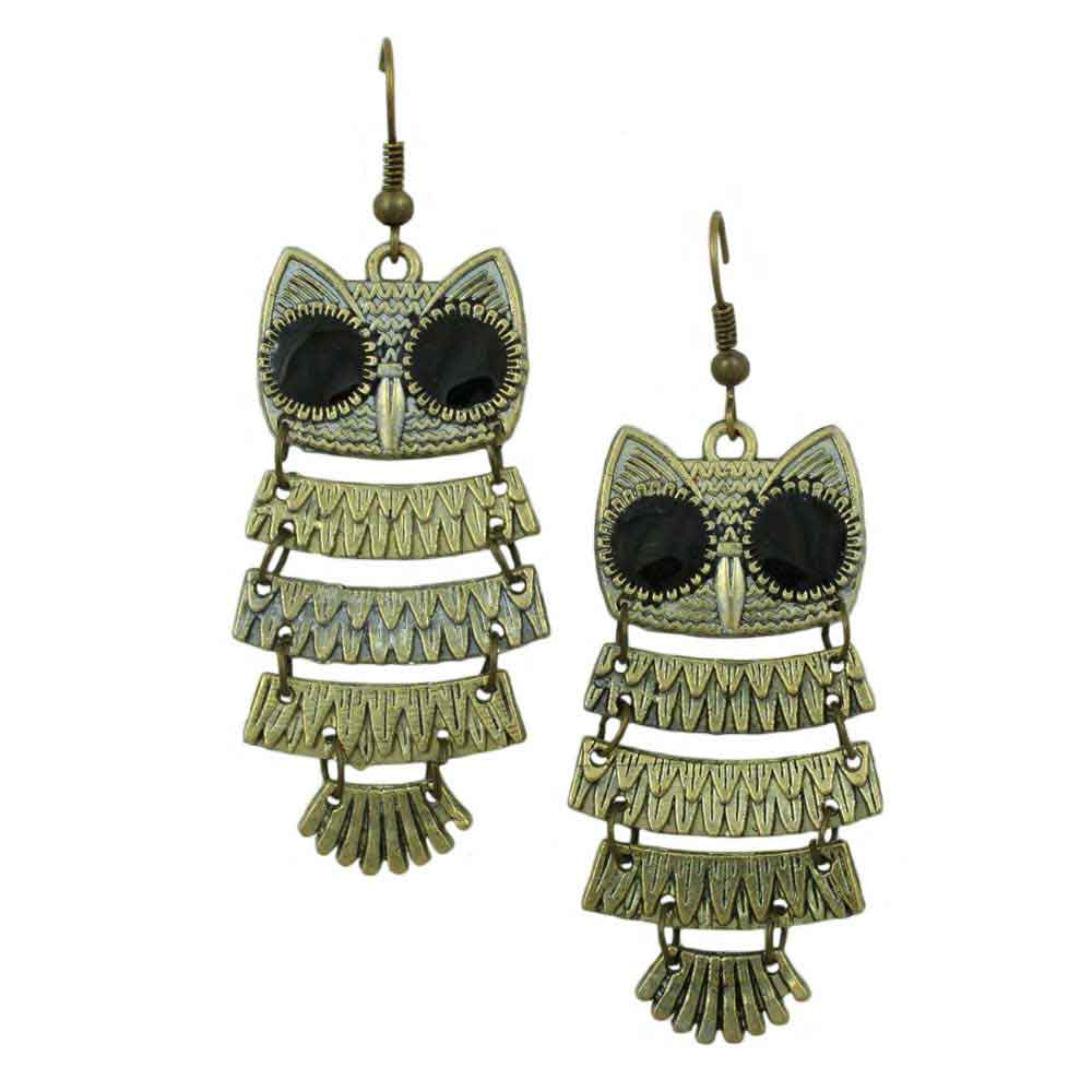 Lilylin Designs Antique Gold Shimmying Owl Dangle Pierced Earring