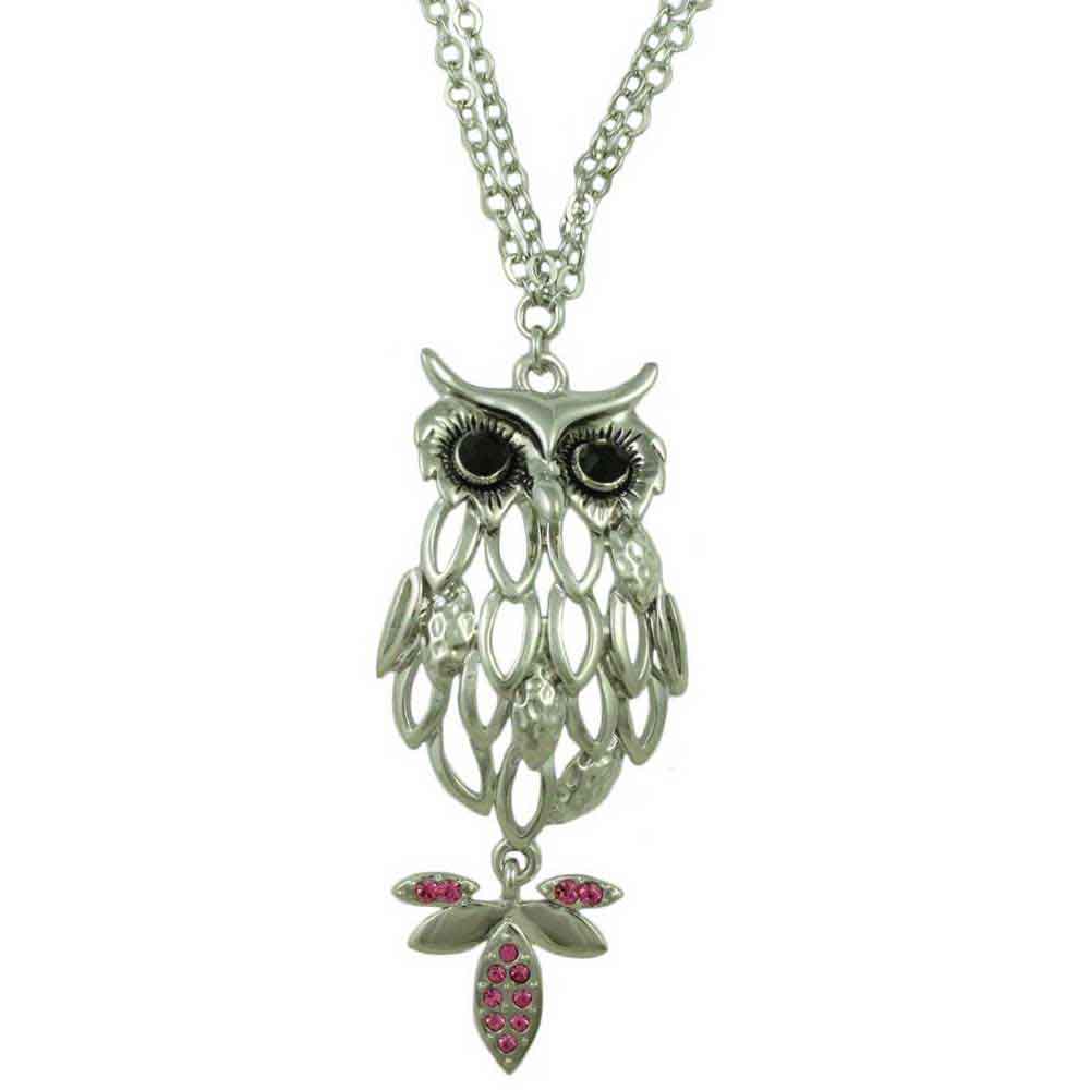 Lilylin Designs Silver Owl with Large Black Eyes Necklace