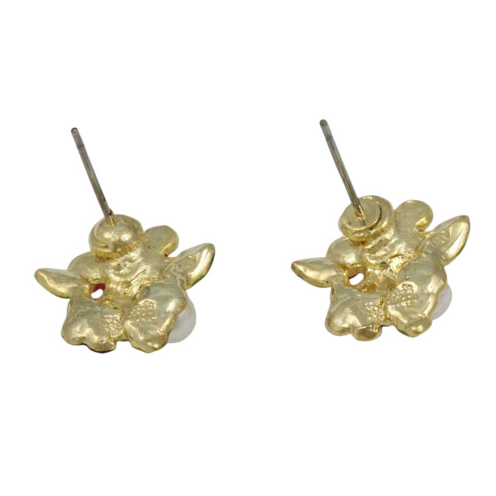 Red and Purple Enamel Flowers with Pearl Pierced Earring - PE106 - Lilylin Designs