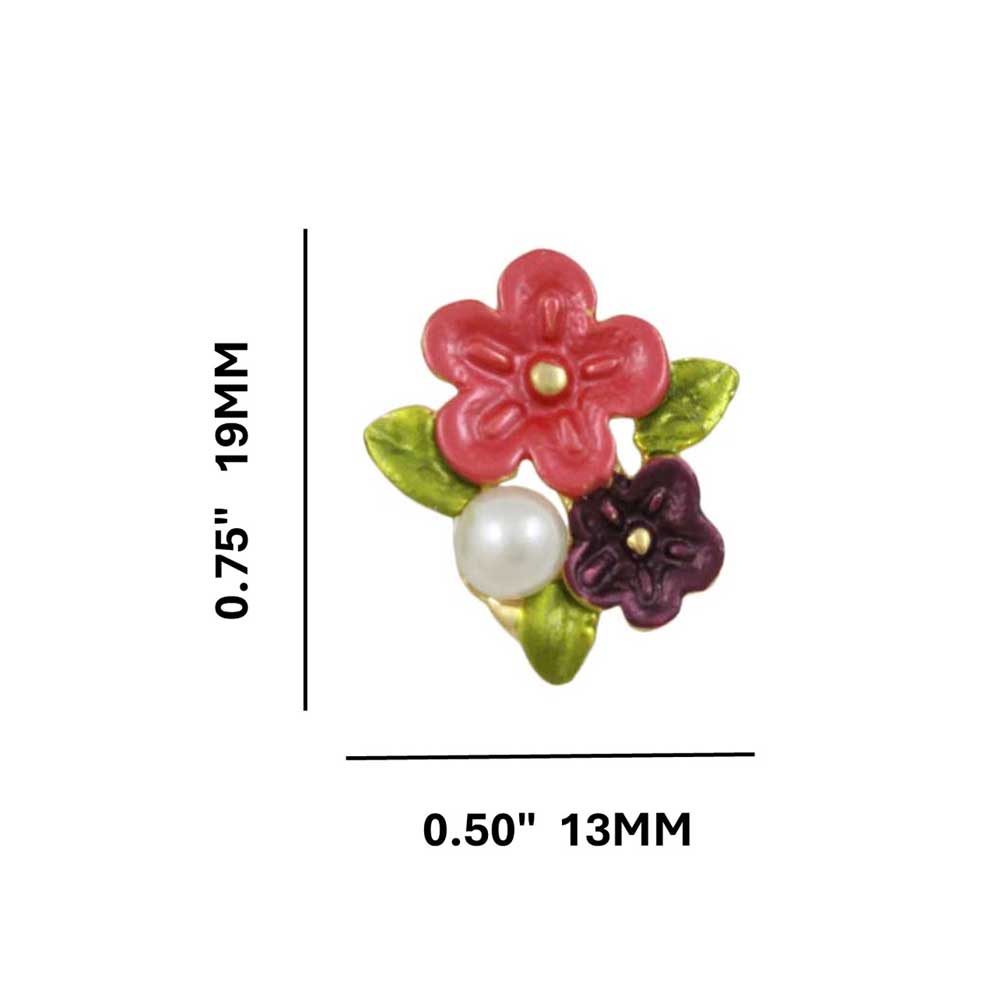 Red and Purple Enamel Flowers with Pearl Pierced Earring - PE106 - Lilylin Designs