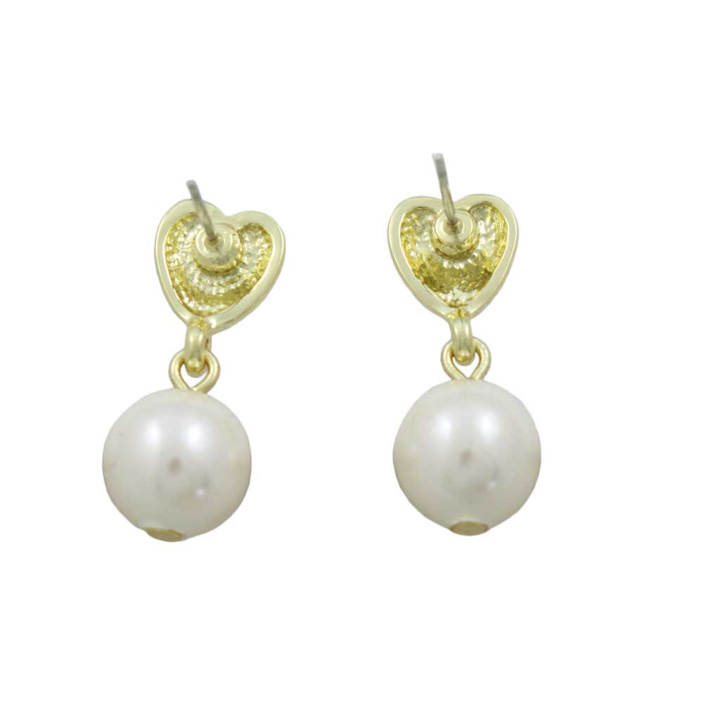 Gold Heart with 8MM White Pearl Pierced Earring - PE143 - Lilylin Designs