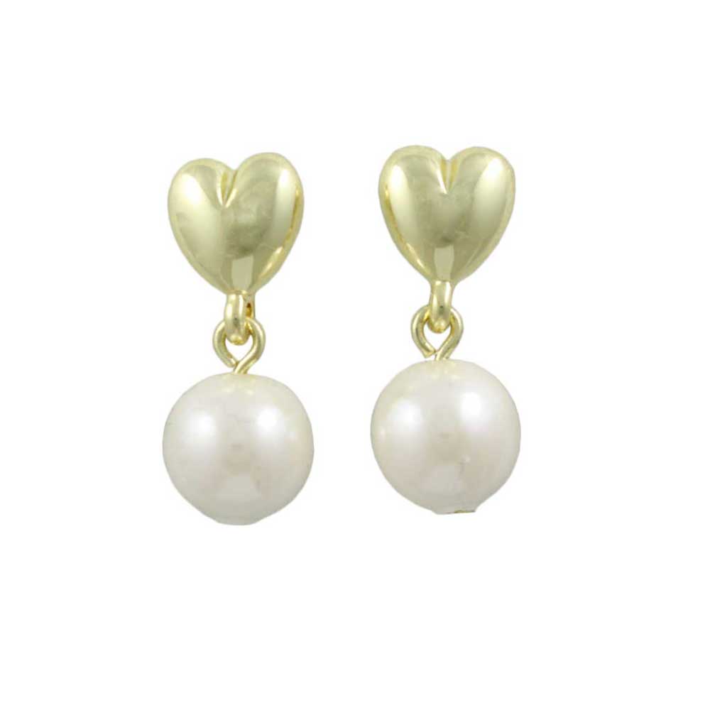 Gold Heart with 8MM White Pearl Pierced Earring - PE143 - Lilylin Designs