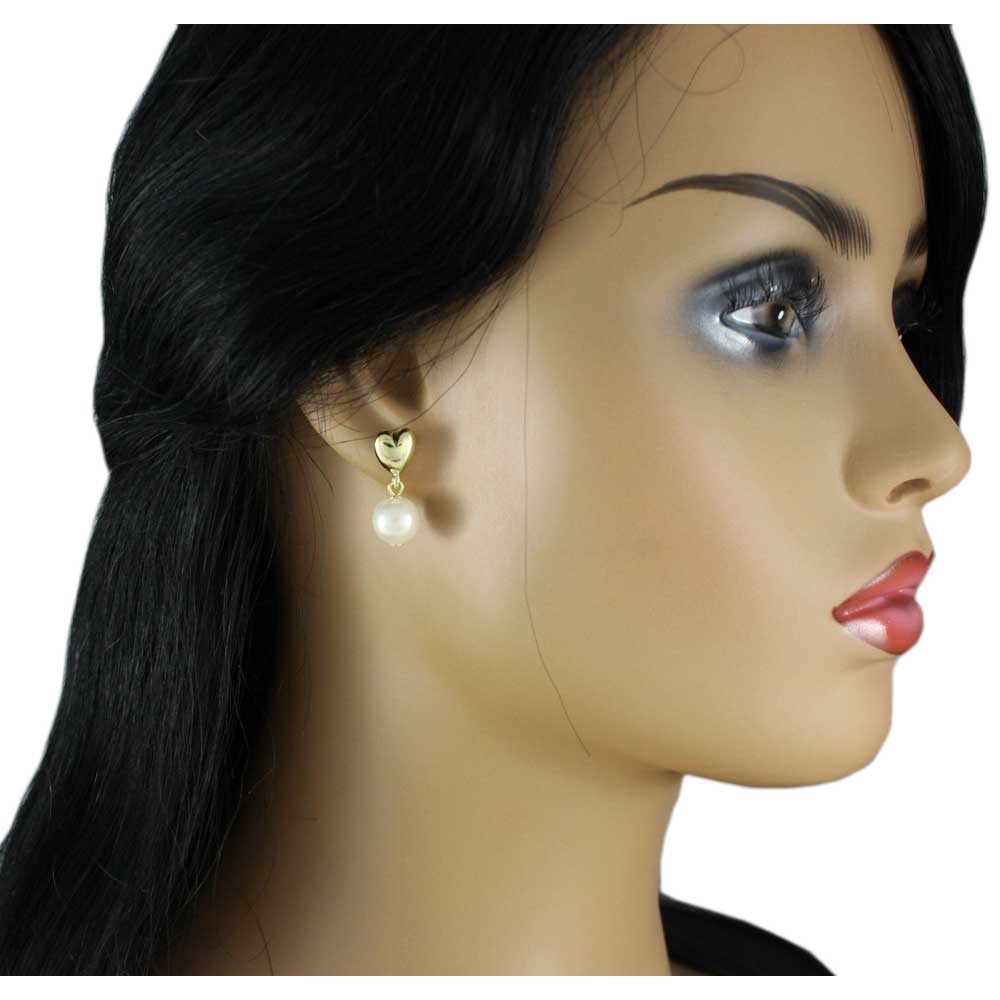 Gold Heart with 8MM White Pearl Clip Earring - PE143C - Lilylin Designs
