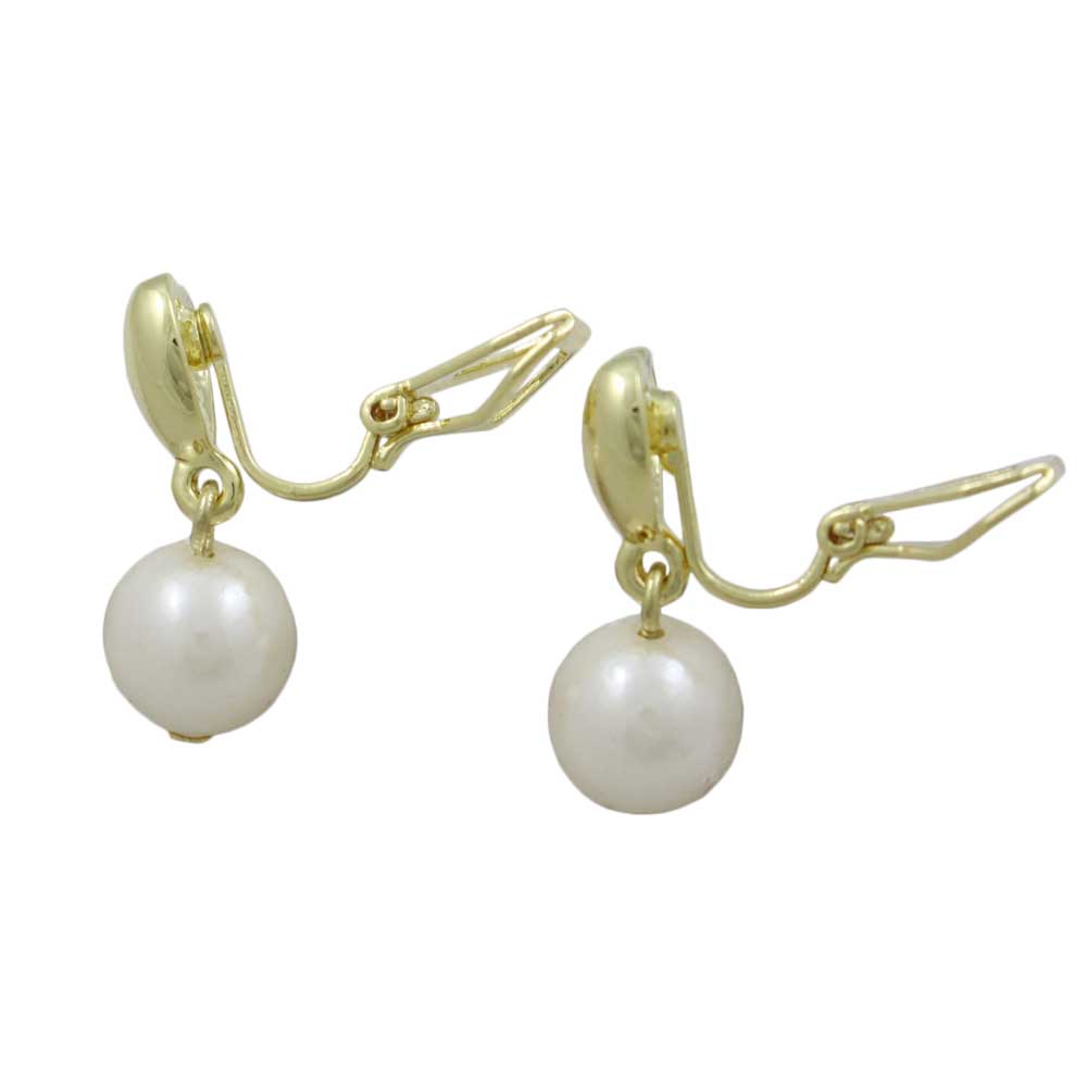 Gold Heart with 8MM White Pearl Clip Earring - PE143C - Lilylin Designs