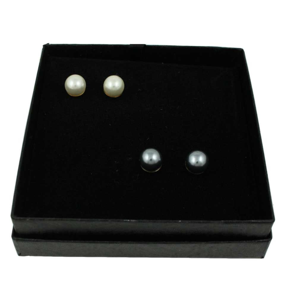 6MM White and Gray Pearl Stud Pierced Earring Set - PE501BS - Lilylin Designs