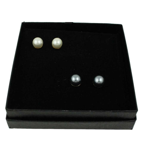 Classic 8MM Gray Pearl Stud Pierced Earring in black box  | Lilylin Designs