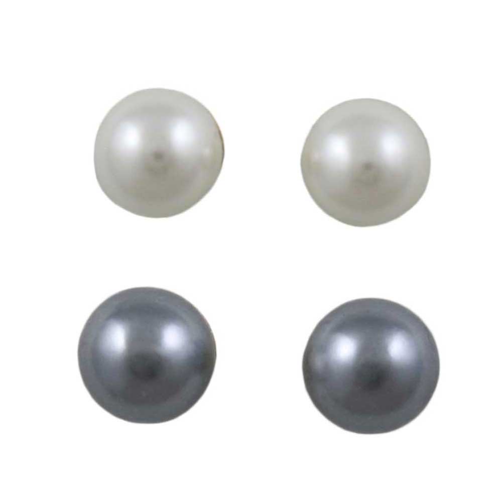 6MM White and Gray Pearl Stud Pierced Earring Set - PE501BS - Lilylin Designs