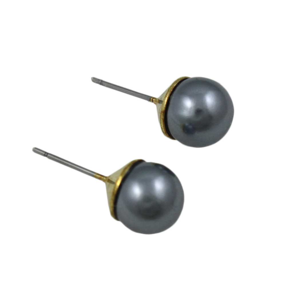 6MM White and Gray Pearl Stud Pierced Earring Set - PE501BS - Lilylin Designs