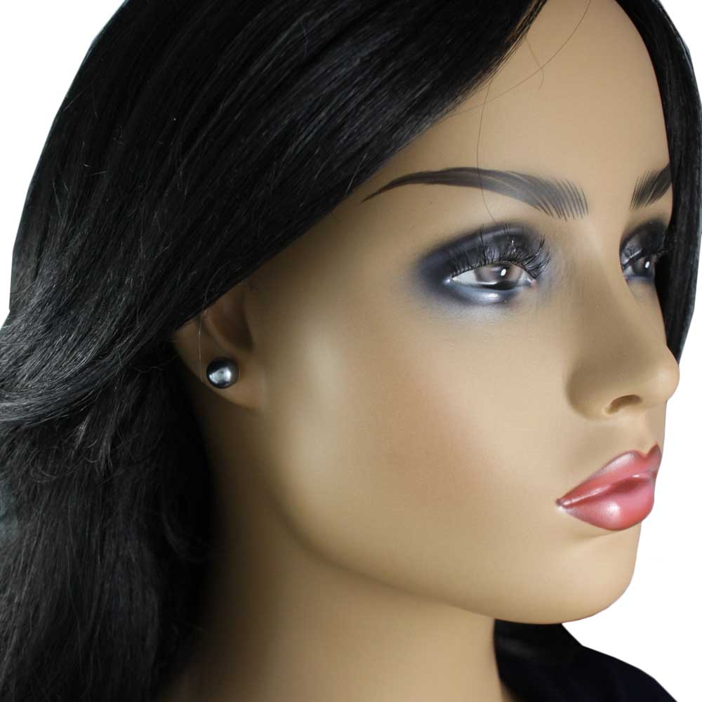 Model wearing Classic 8MM Gray Pearl Stud Pierced Earring  | Lilylin Designs