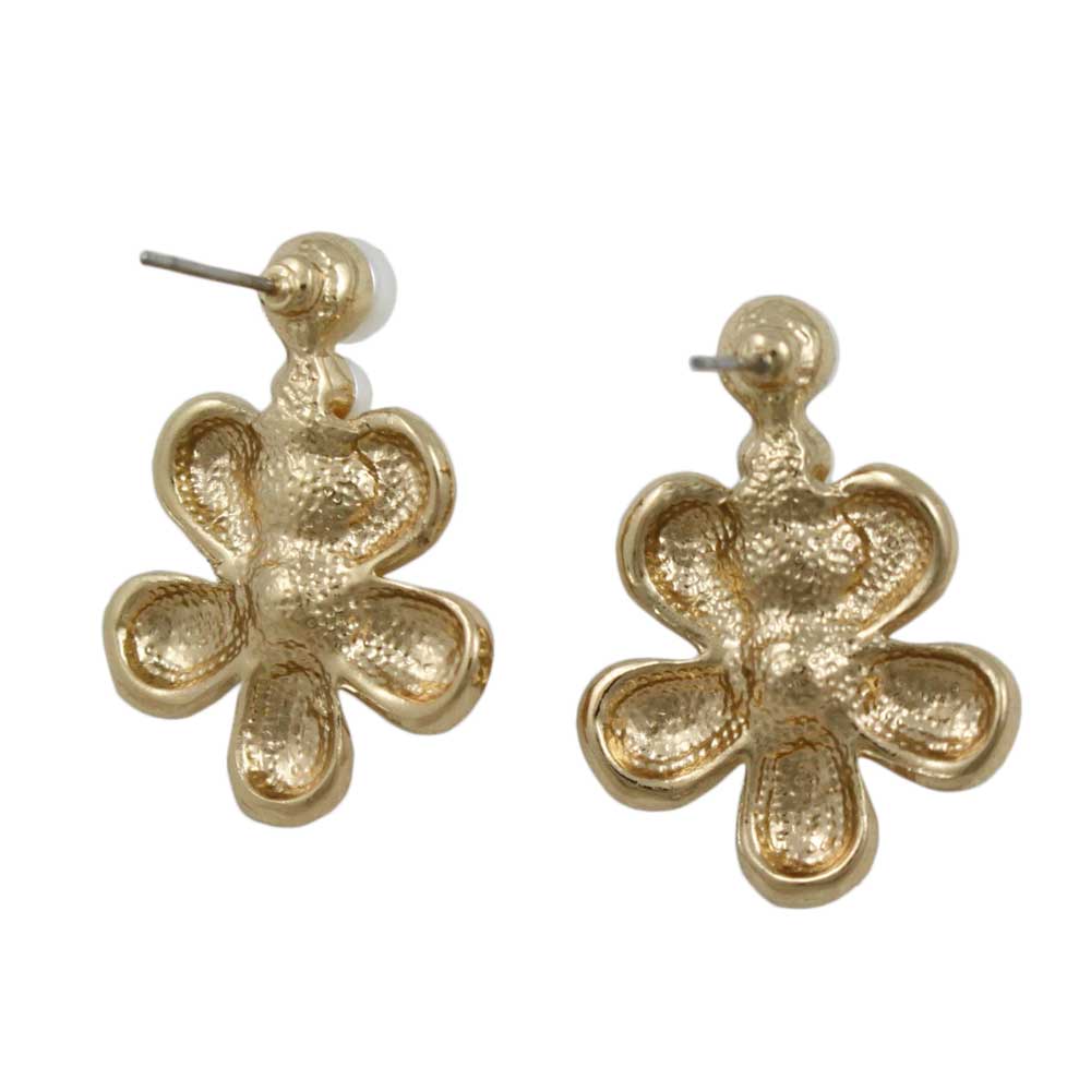 Gold Flower with 4 White Pearl Balls Pierced Earring - PE502 - Lilylin Designs