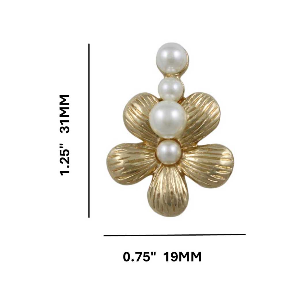 Gold Flower with 4 White Pearl Balls Pierced Earring - PE502 - Lilylin Designs