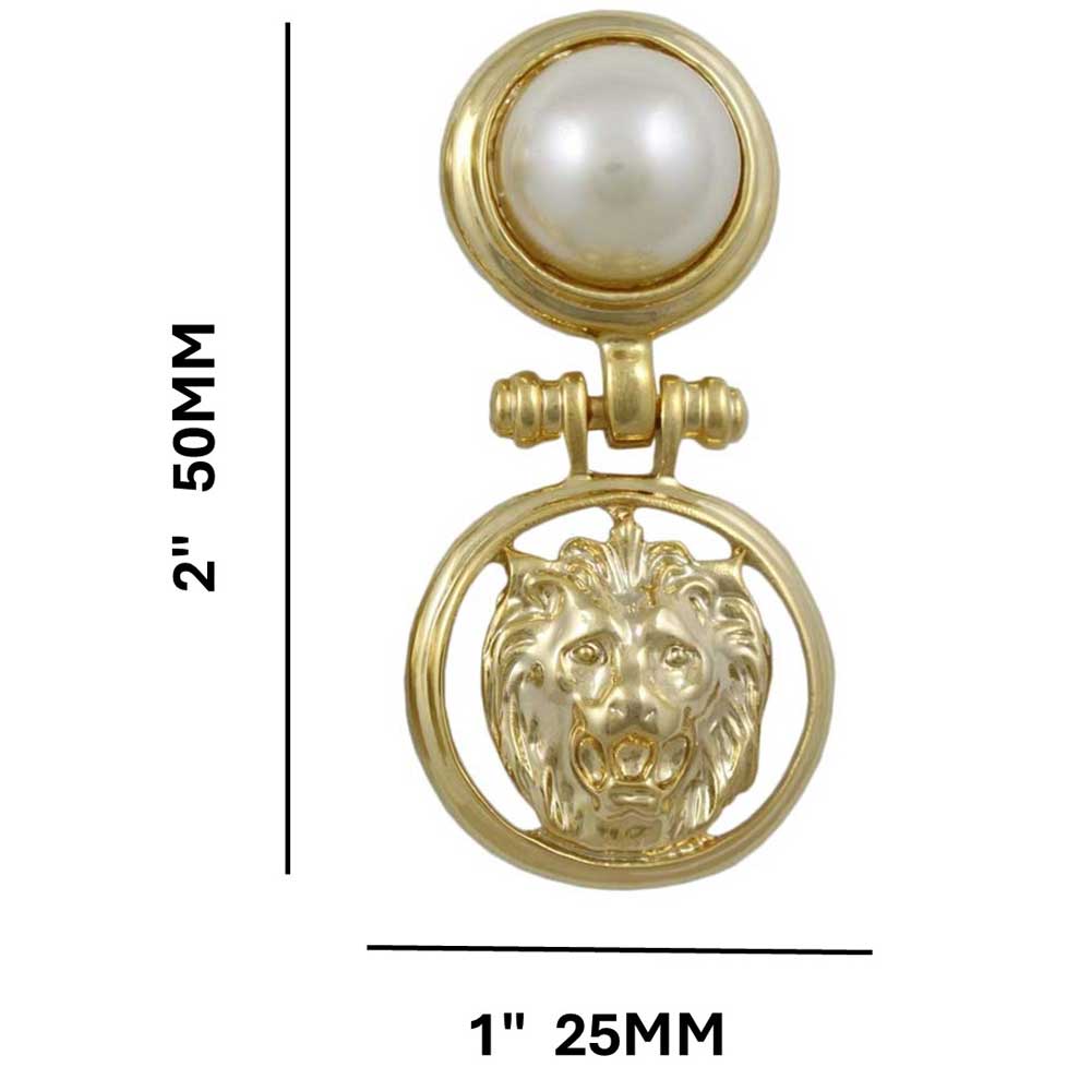 Large White Pearl with Lion Head Doorknocker Earring - PE550 - Lilylin Designs