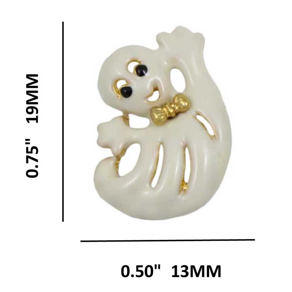 Cream Ghost with Gold Bowtie Halloween Pierced Earring - PF113E - Lilylin Designs