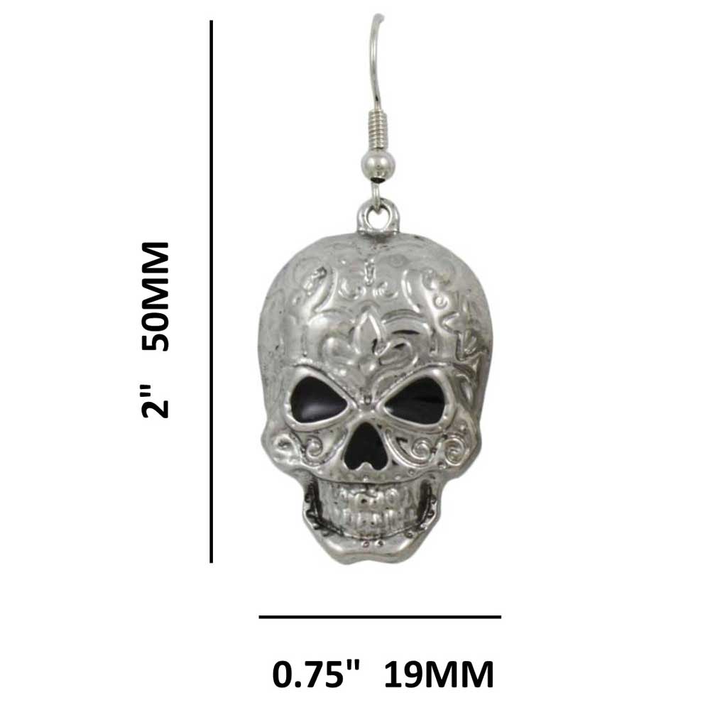 Antique Patterned Skull Dangling Pierced Earring - PF501E - Lilylin Designs