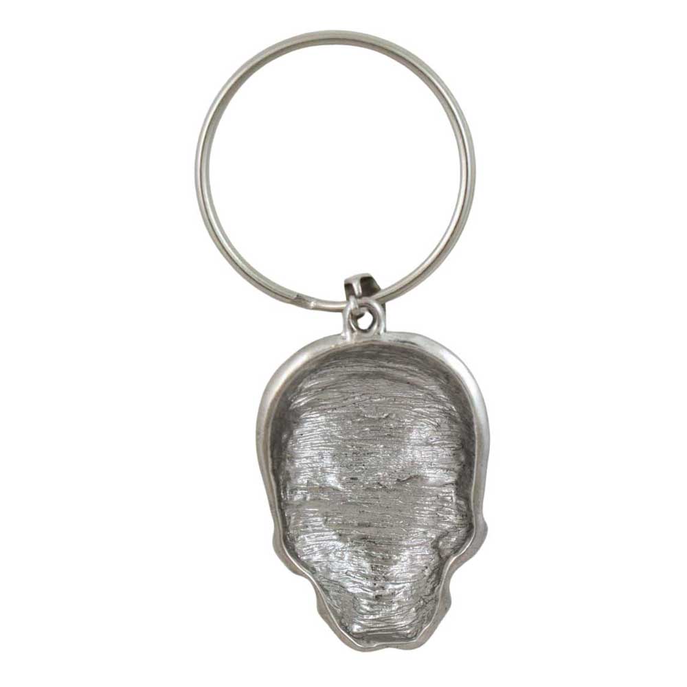 Back view of silver skull keychain with chain and clasp on a white background - Lilylin Designs