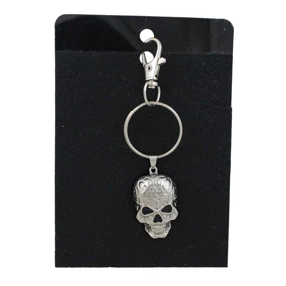 Silver skull keychain on a black card - Lilylin Designs
