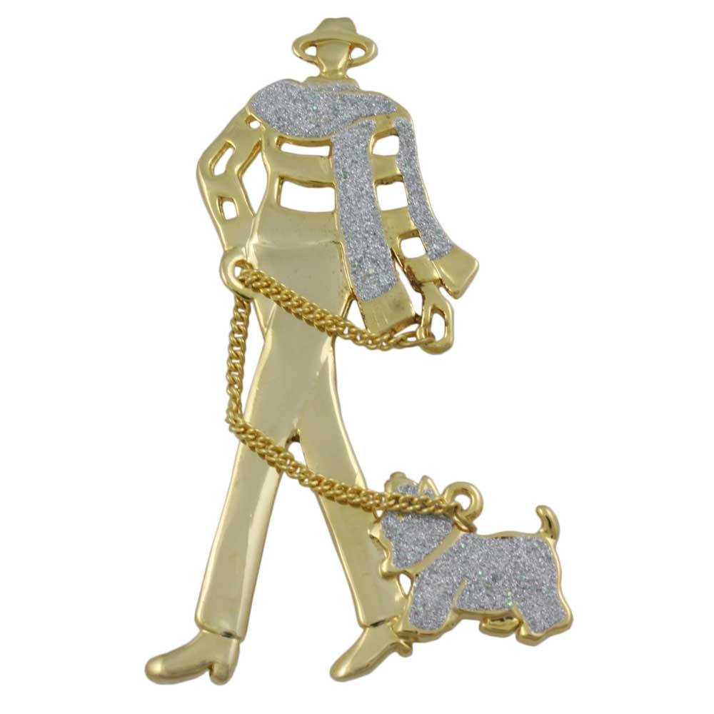 Glittering Elegant Lady Walking Scotty Dog Brooch Pin - PF512 - Lilylin Designs