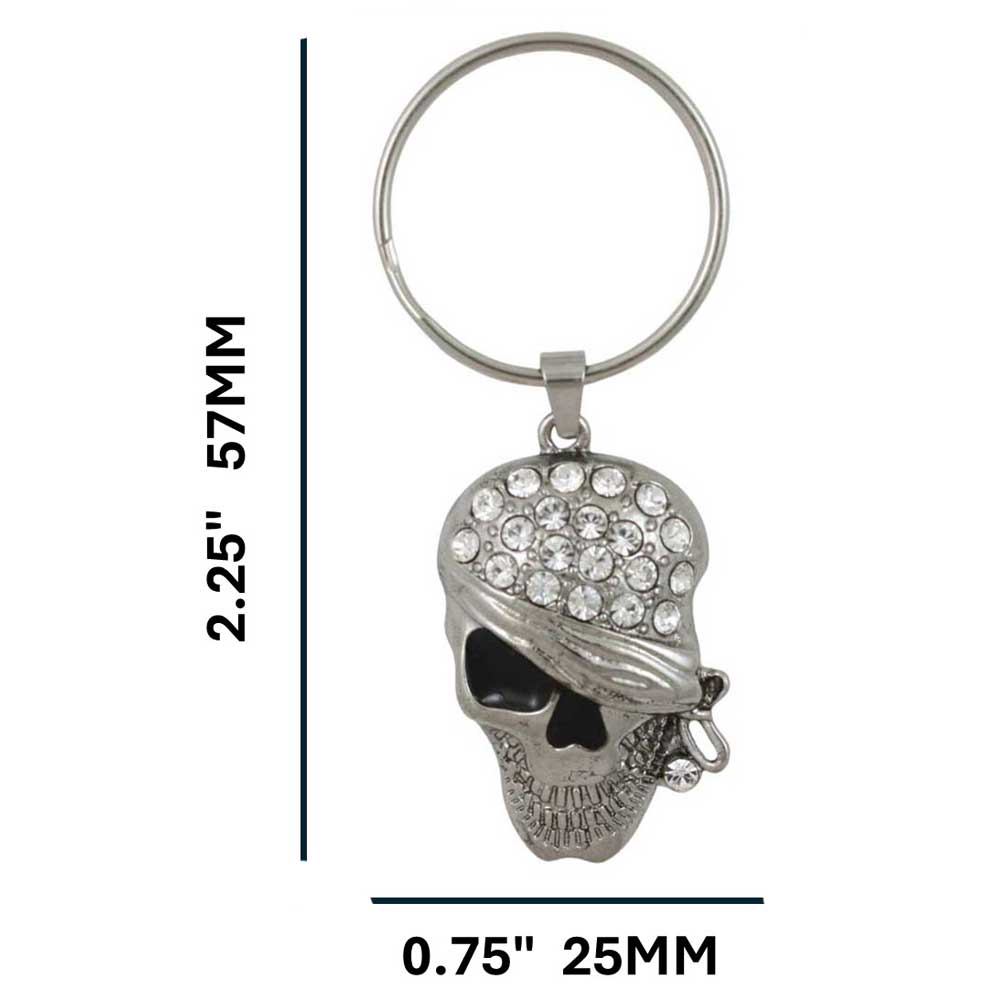 Crystal Skull with Kerchief Keychain on white background with measurements - Lilylin Designs