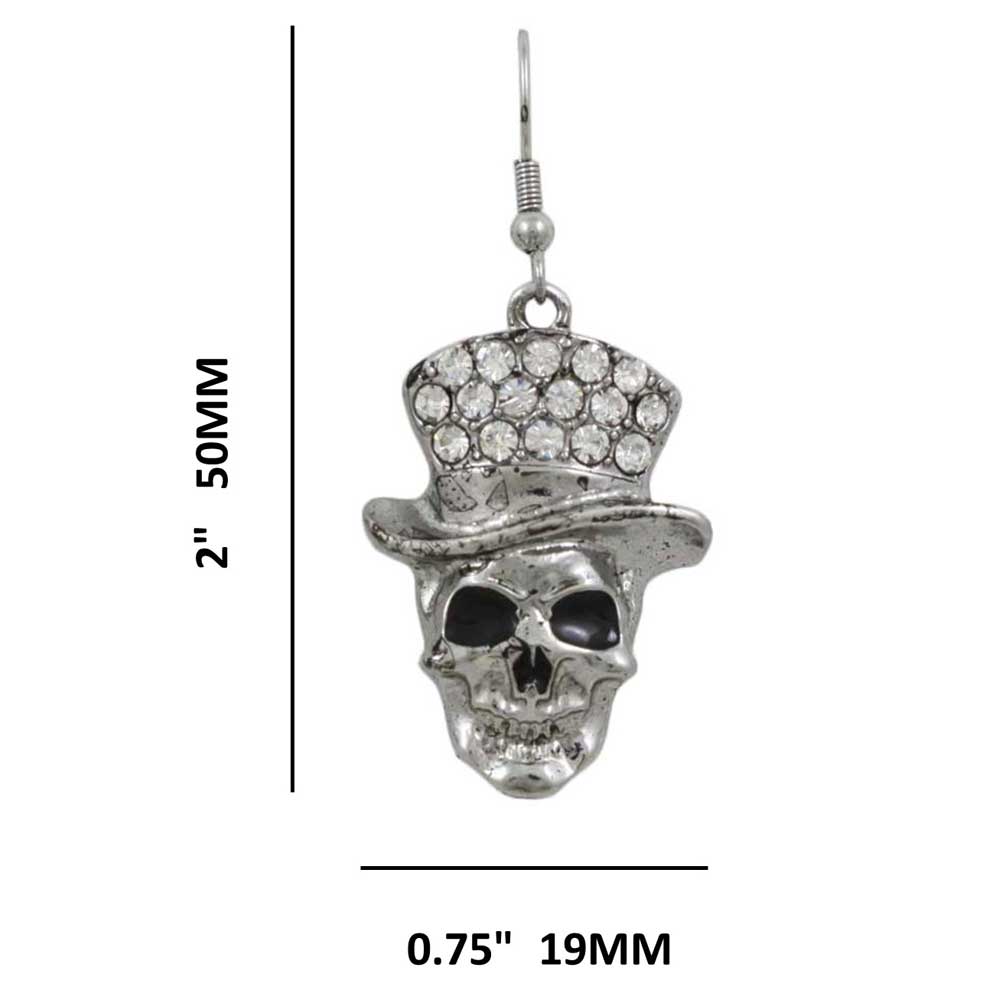 Antique Skull with Crystal Hat Dangling Earring - PF602E - Lilylin Designs