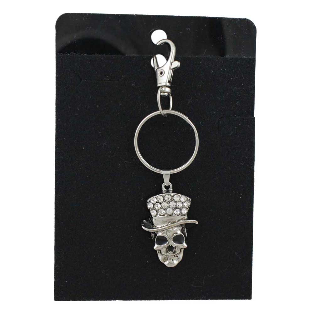 Skull keychain with top hat on a black card - Lilylin Designs