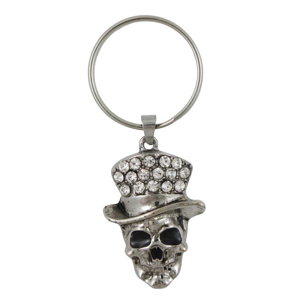 Keychain with skull design and top hat on a white background  - Lilylin Designs