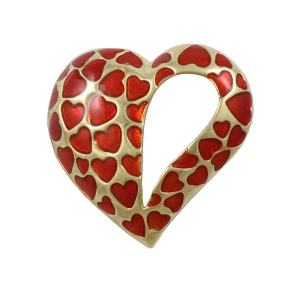 Open Heart with Multiple Red Enamel Hearts Brooch Pin - PF931 - Lilylin Designs