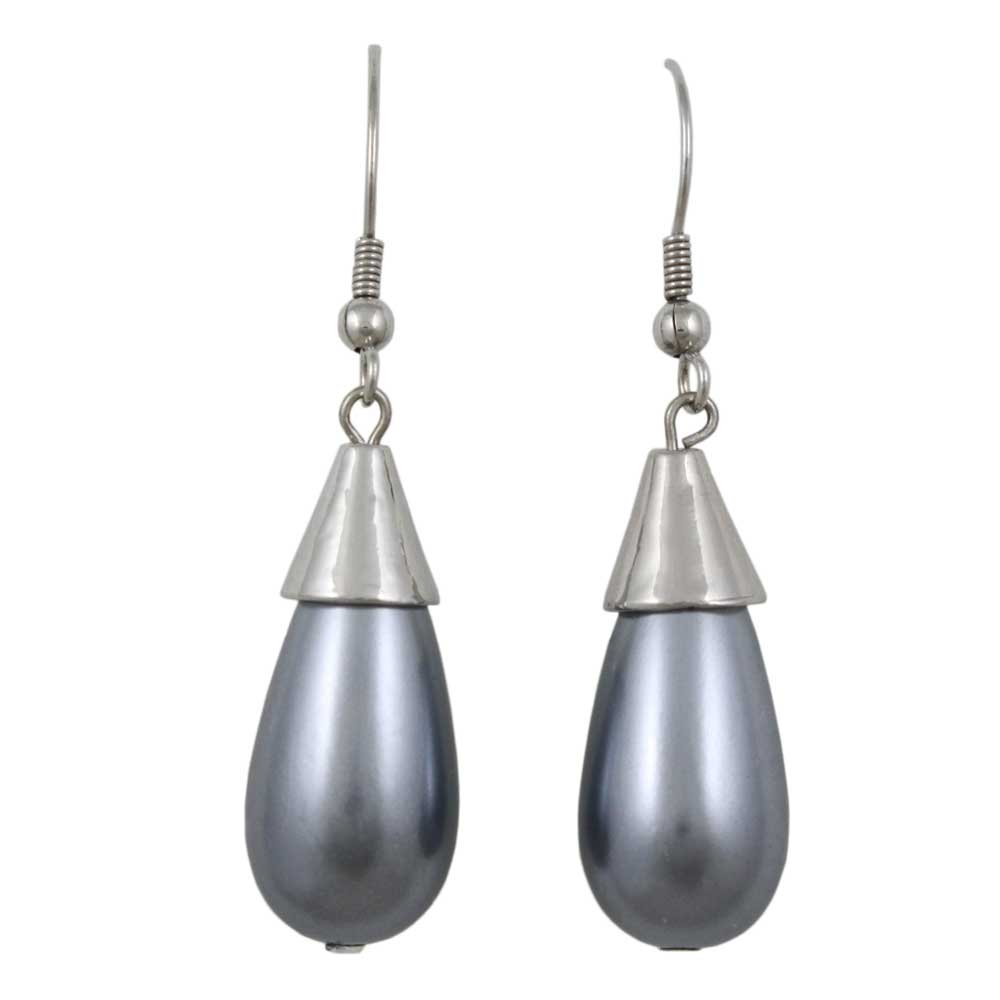 Gray Teardrop Pearl Dangling Pierced Earring - PNS204E - Lilylin Designs