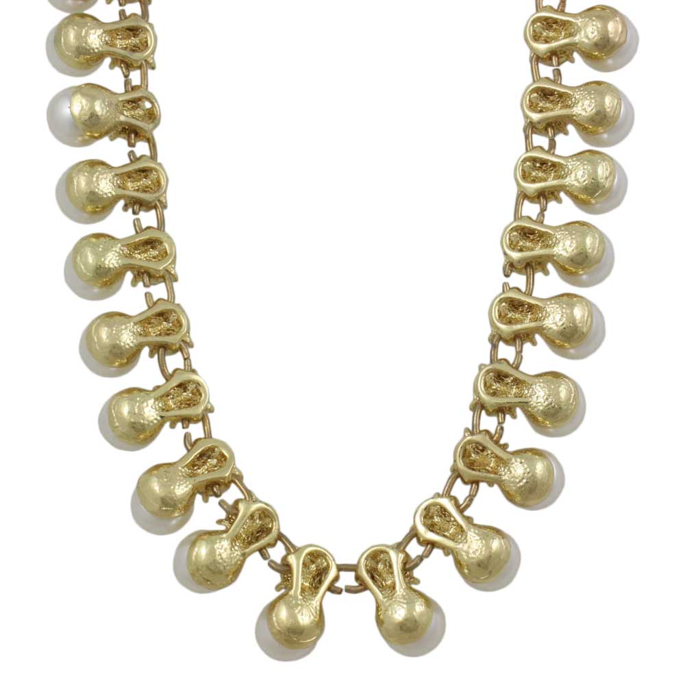 White Dangling Pearls with Round Clear Crystals Necklace - PNS401 - Lilylin Designs