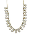 White Dangling Pearls with Round Clear Crystals Necklace - PNS401 - Lilylin Designs