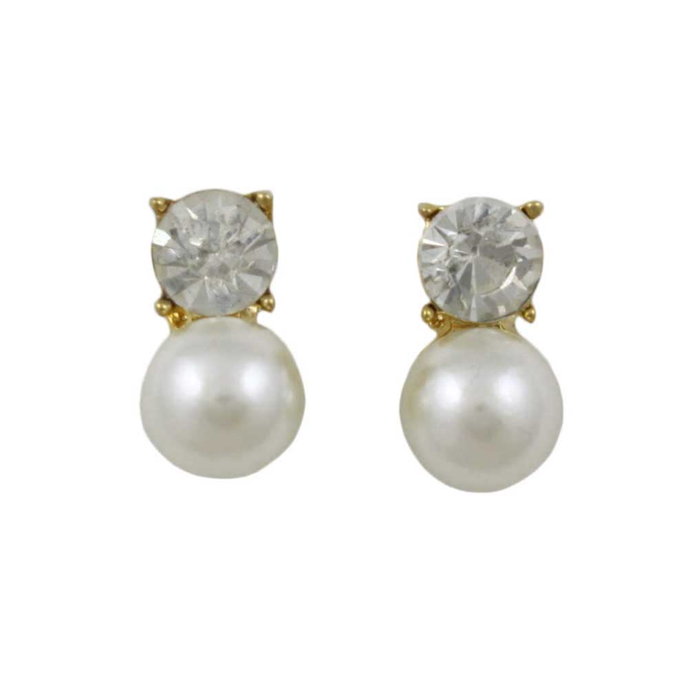 Clear Round Crystal with White Pearl Pierced Earring - PNS401E - Lilylin Designs