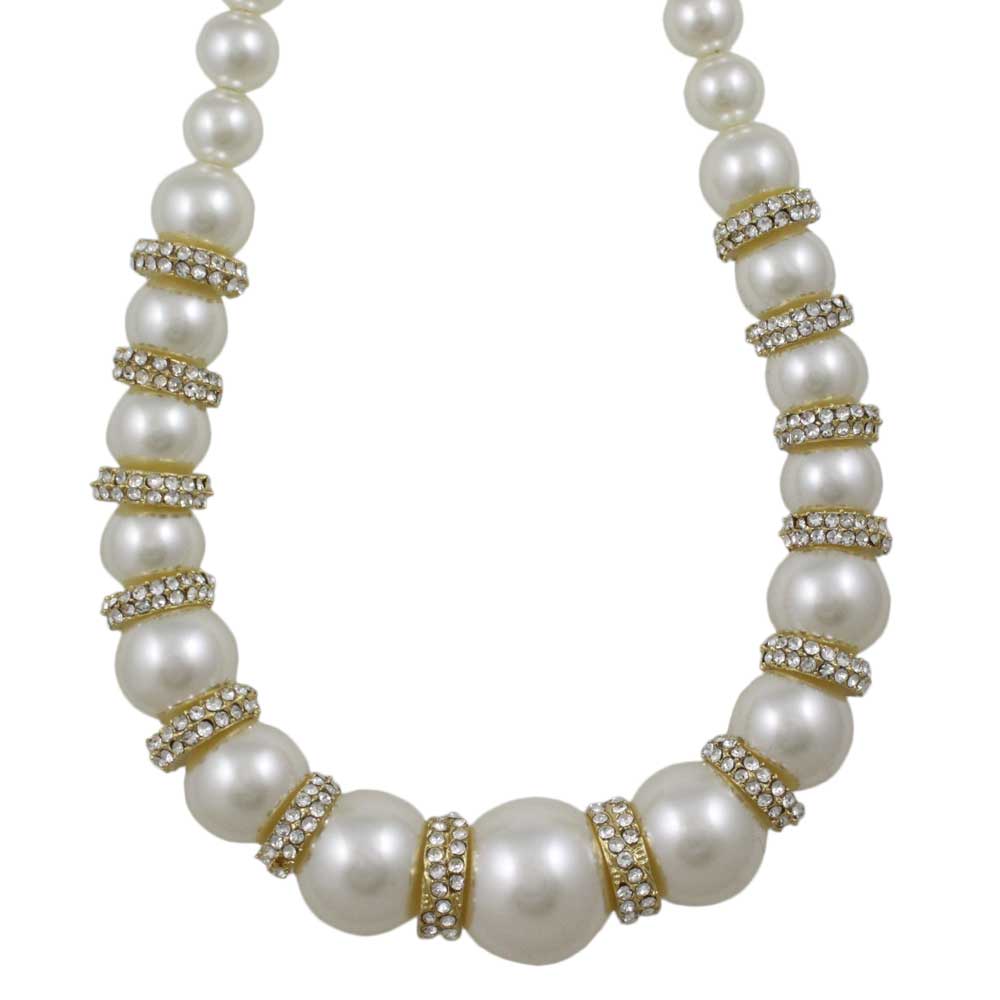 White Pearls with Gold and Crystal Rondelles Necklace - PNS402 - Lilylin Designs