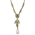 Gold Flower and Leaves with Dangling Pearl Necklace - PNS403 - Lilylin Designs