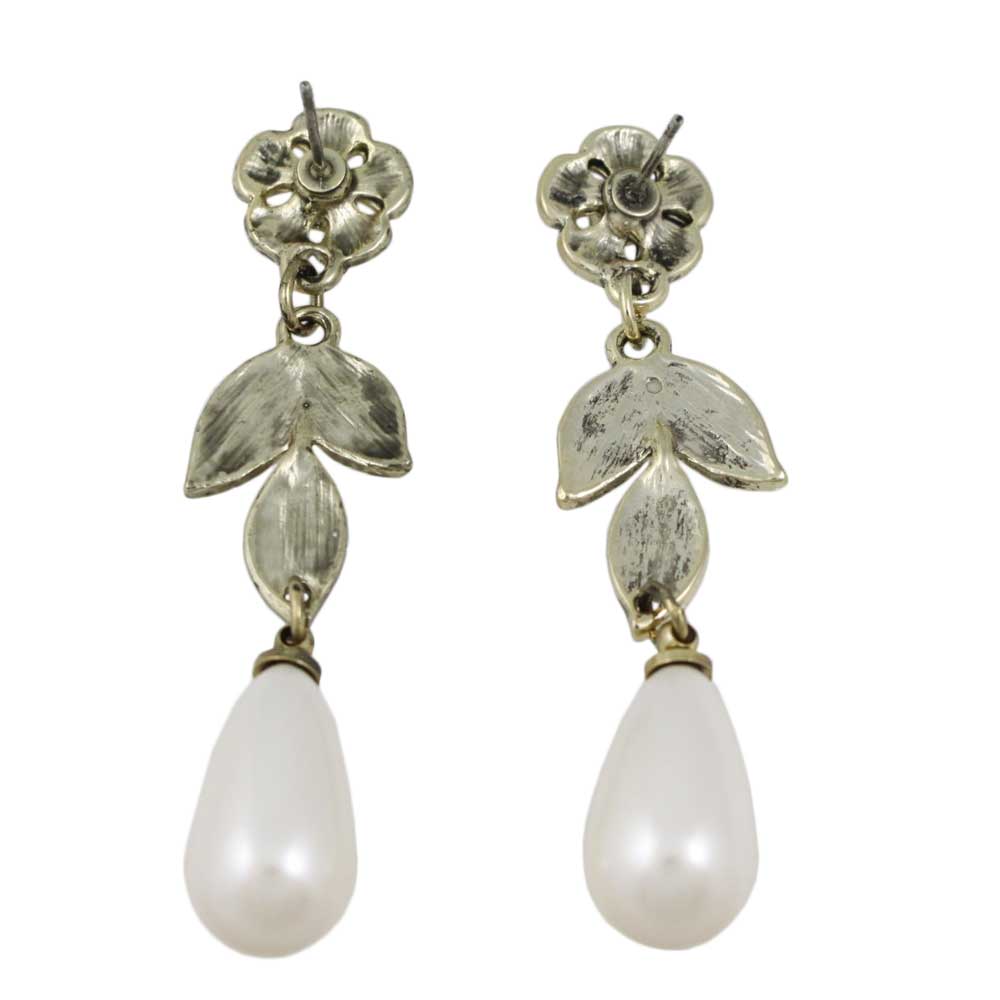 Gold Flower with Dangling White Pearl Pierced Earring - PNS403E - Lilylin Designs