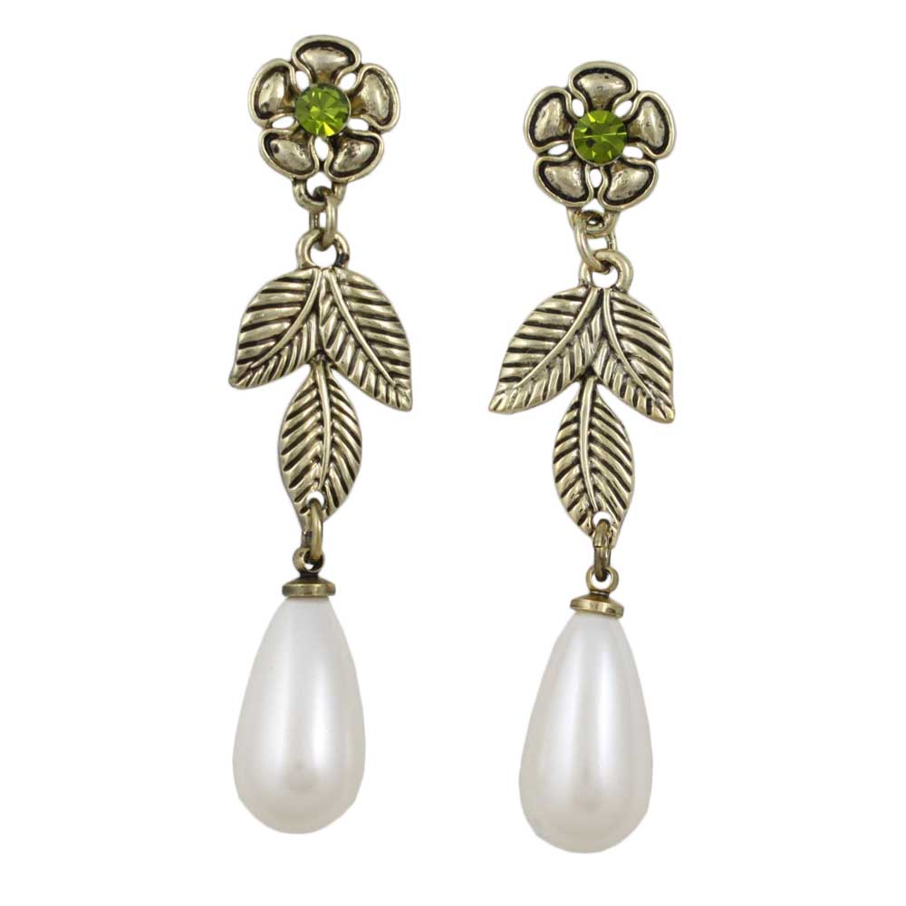 Gold Flower with Dangling White Pearl Pierced Earring - PNS403E - Lilylin Designs