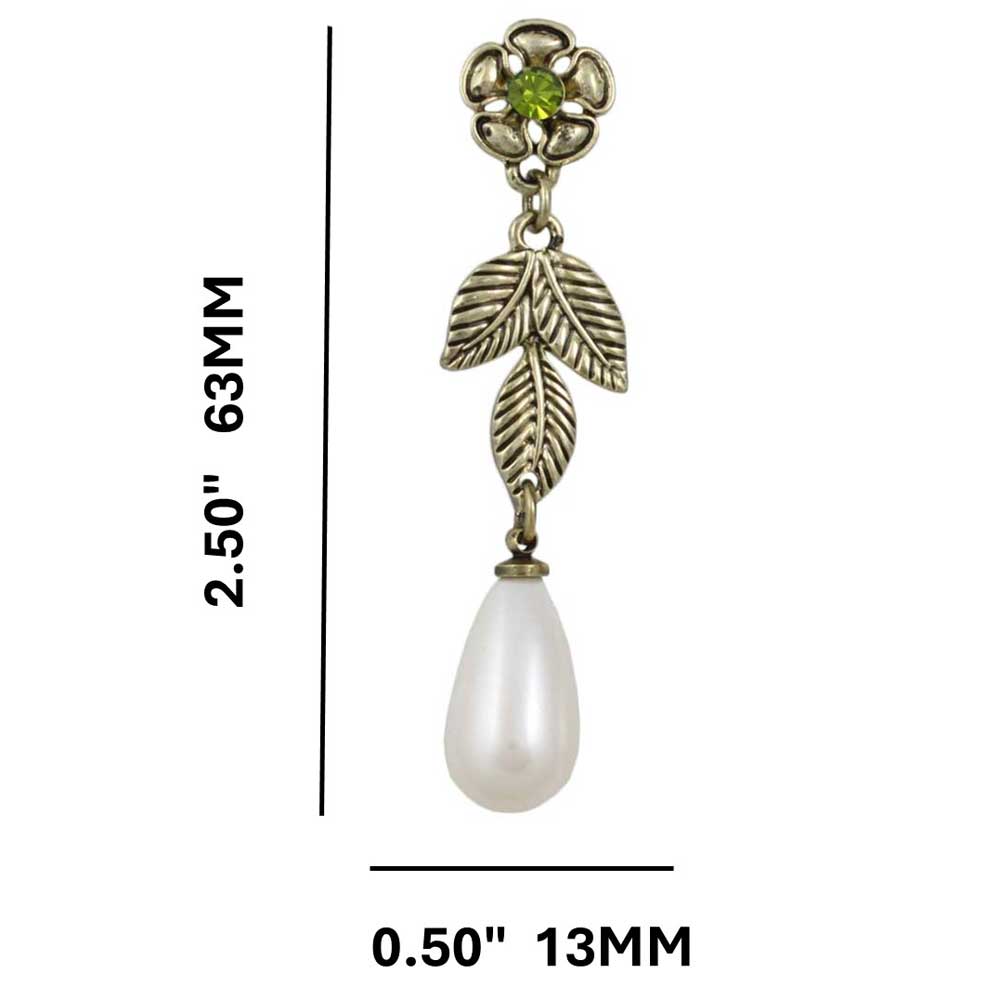 Gold Flower with Dangling White Pearl Pierced Earring - PNS403E - Lilylin Designs