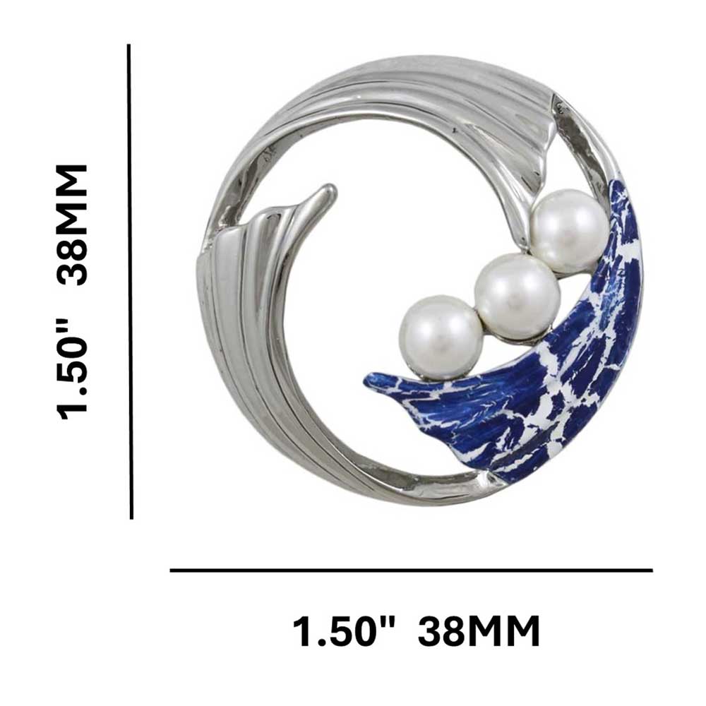 Waves with Blue Crackled Enamel and Pearls Brooch Pin - PP700 - Lilylin Designs