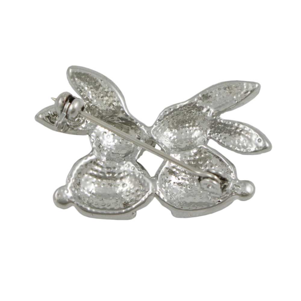 Crystal Kissing Easter Bunnies Brooch Pin in Silver - PRA012 - Lilylin Designs