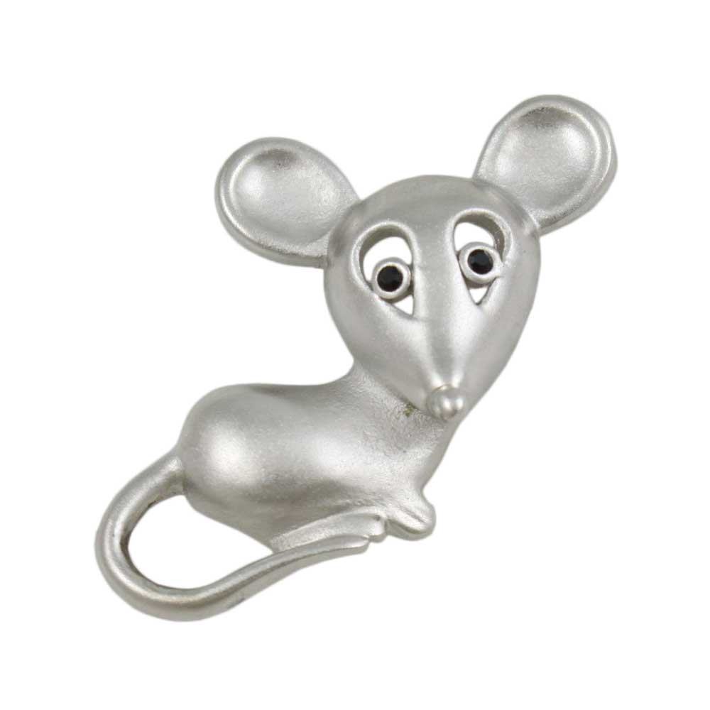 Lilylin Designs Matte Silver-tone Mouse with Black Eyes Brooch Pin