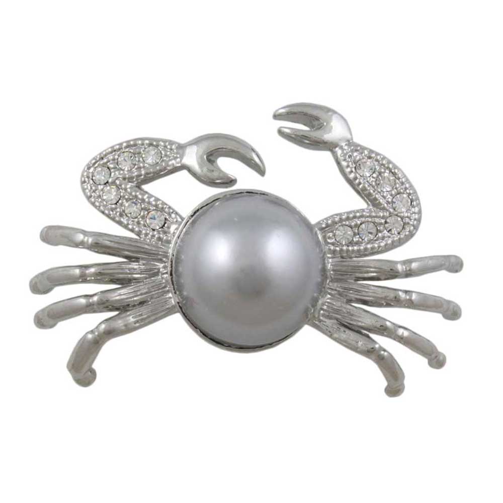 Lilylin Designs Crystal Crab with Large Gray Pearl Brooch Pin