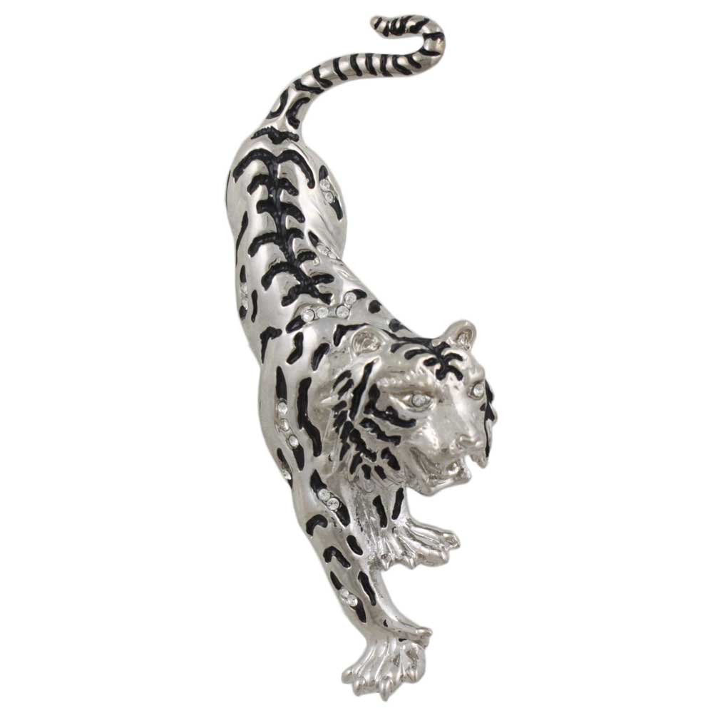 Lilylin Designs Silver with Black Stripes Tiger on the Prowl Brooch Pin