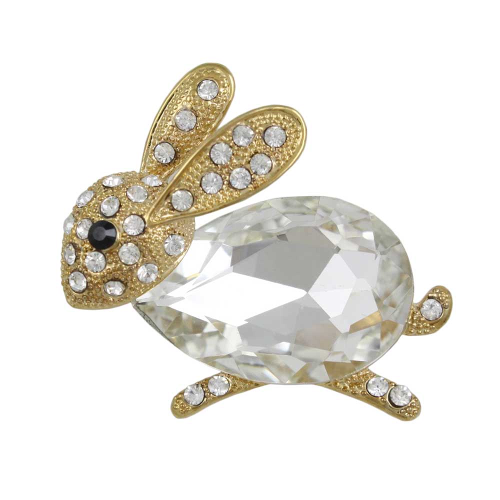 Bunny with Large Clear Glass and Crystals Brooch Pin - PRA112 - Lilylin Designs