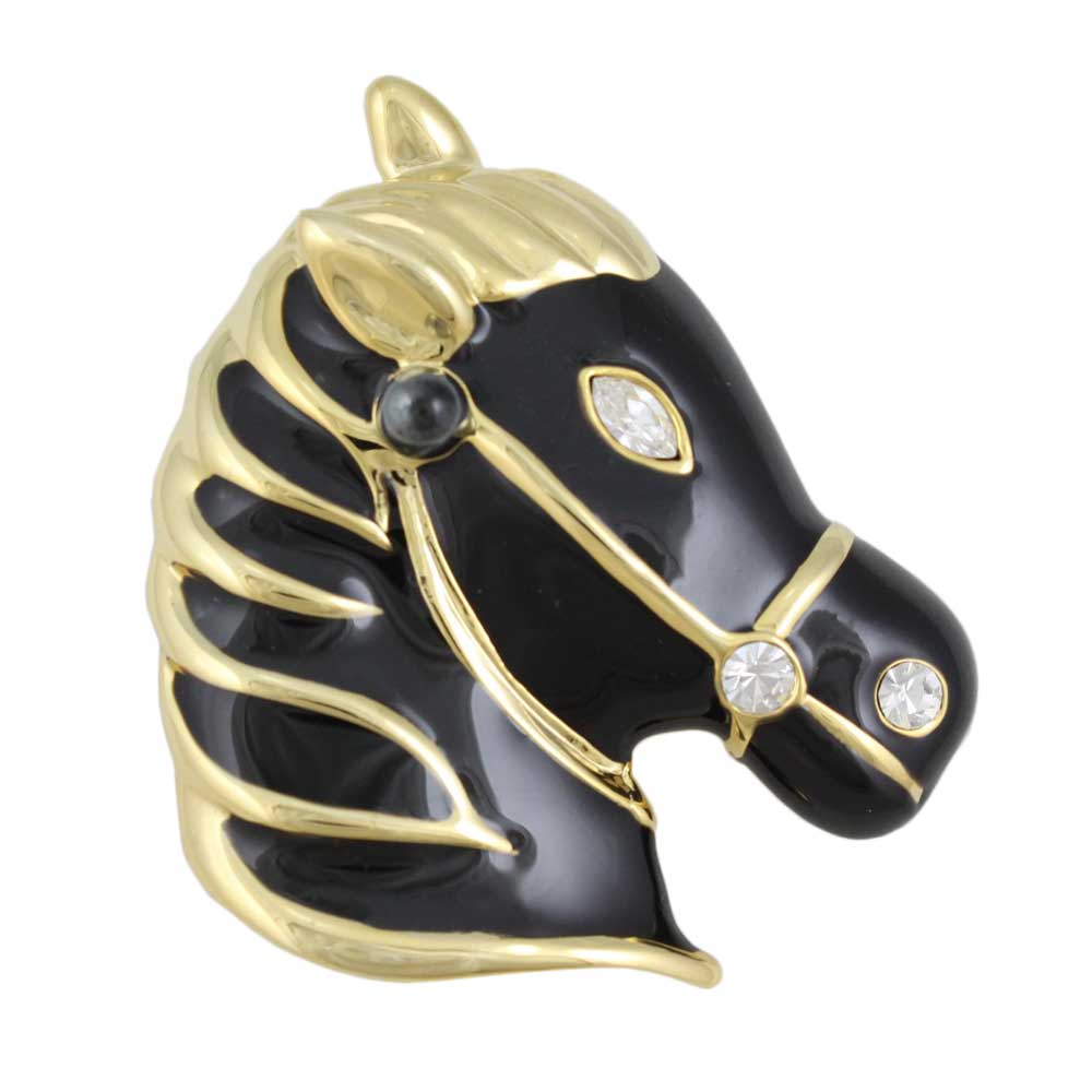 Black Enamel Horse Head Brooch Pin - PRA118C - Lilylin Designs