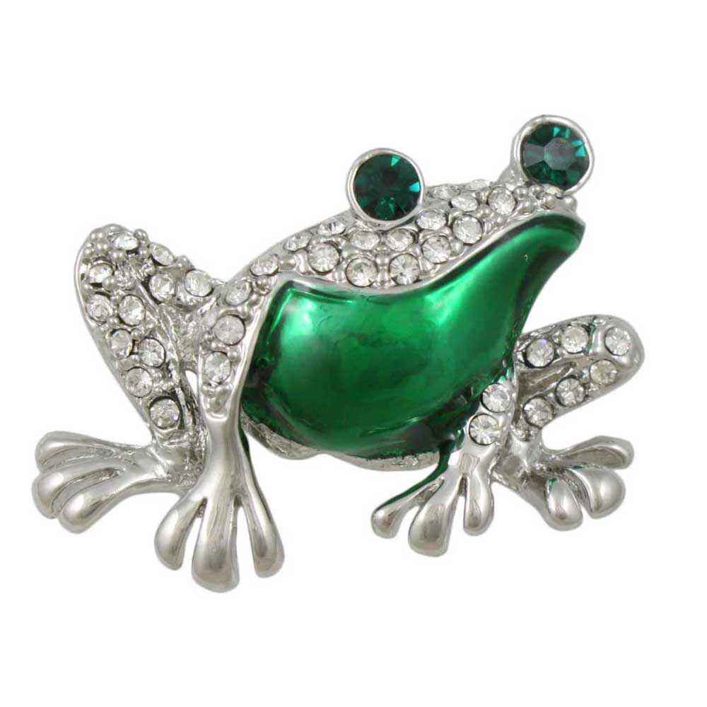 Frog with Metallic Green Enamel Belly Brooch Pin - PRA122BG - Lilylin Designs