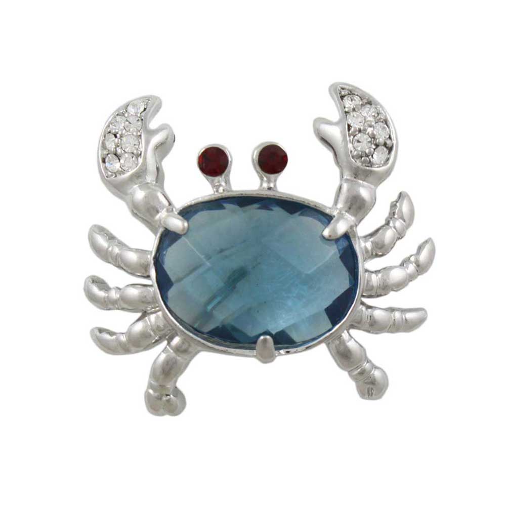 Lilylin Designs Blue Stone Crab with Crystal Claws and Red Eyes Pin