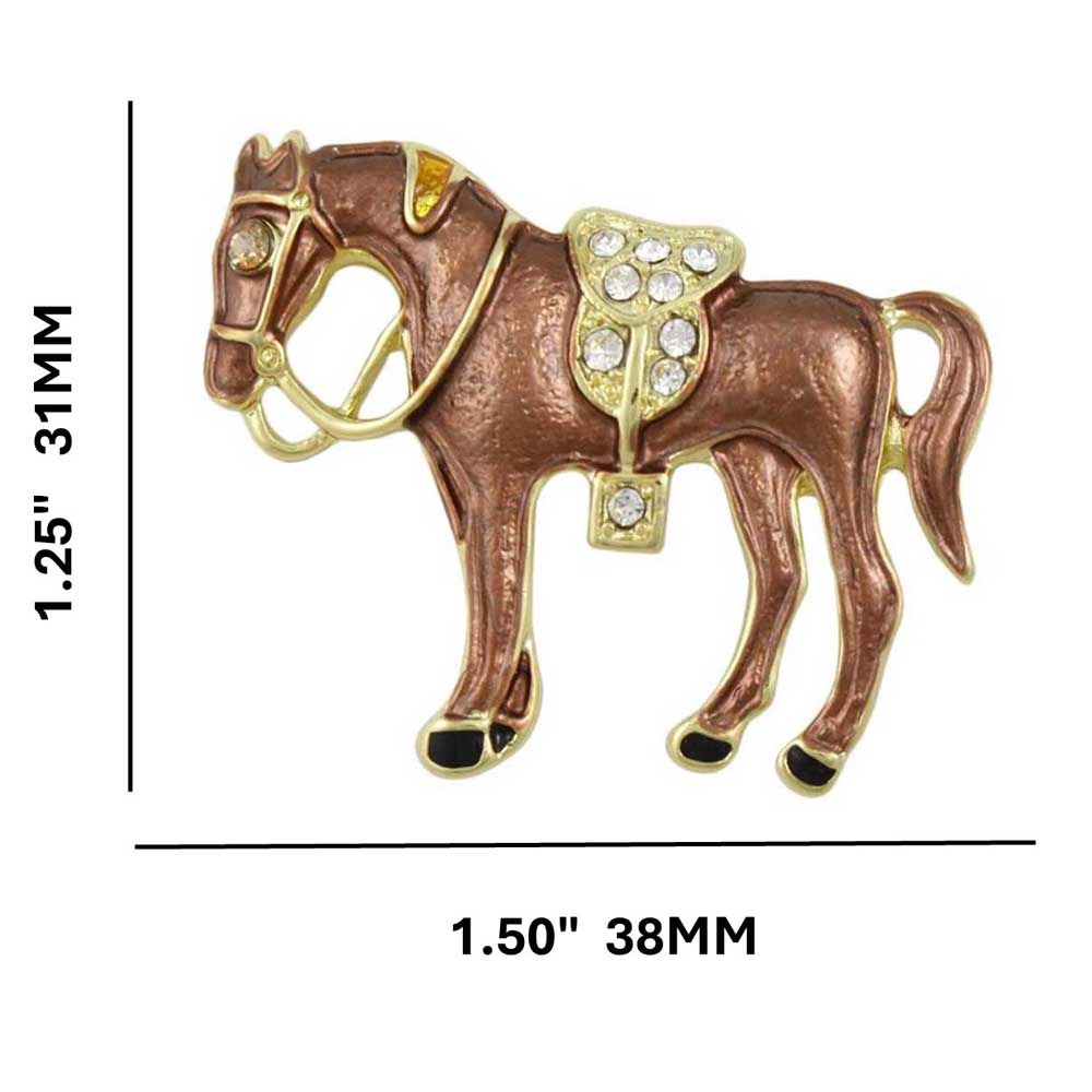 Brown Enamel Horse with Crystal Saddle Brooch Pin - PRA418D - Lilylin Designs